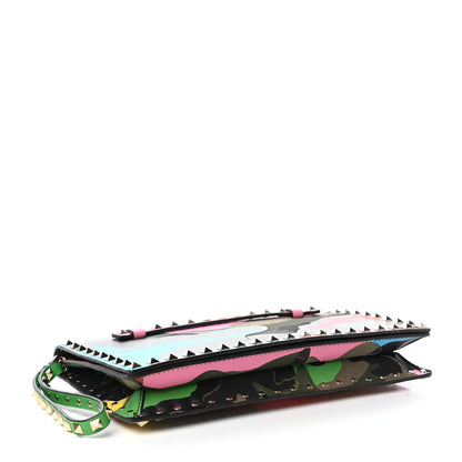 Valentino Garavani Nappa Canvas Camouflage Rockstud Wristlet Clutch Army Green Ninphea Parrot 4 of 10
