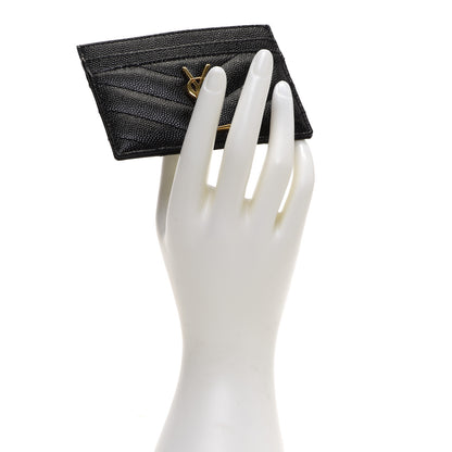 Saint Laurent Grain De Poudre Matelasse Chevron Monogram Credit Card Case Black 2 of 8