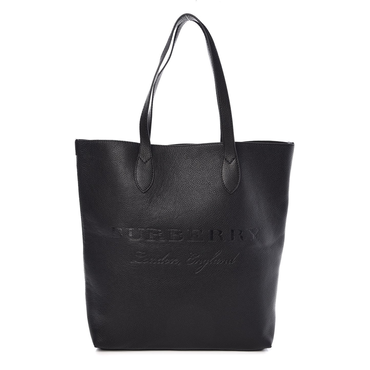 Grainy Calfskin Embossed Logo Tote Black