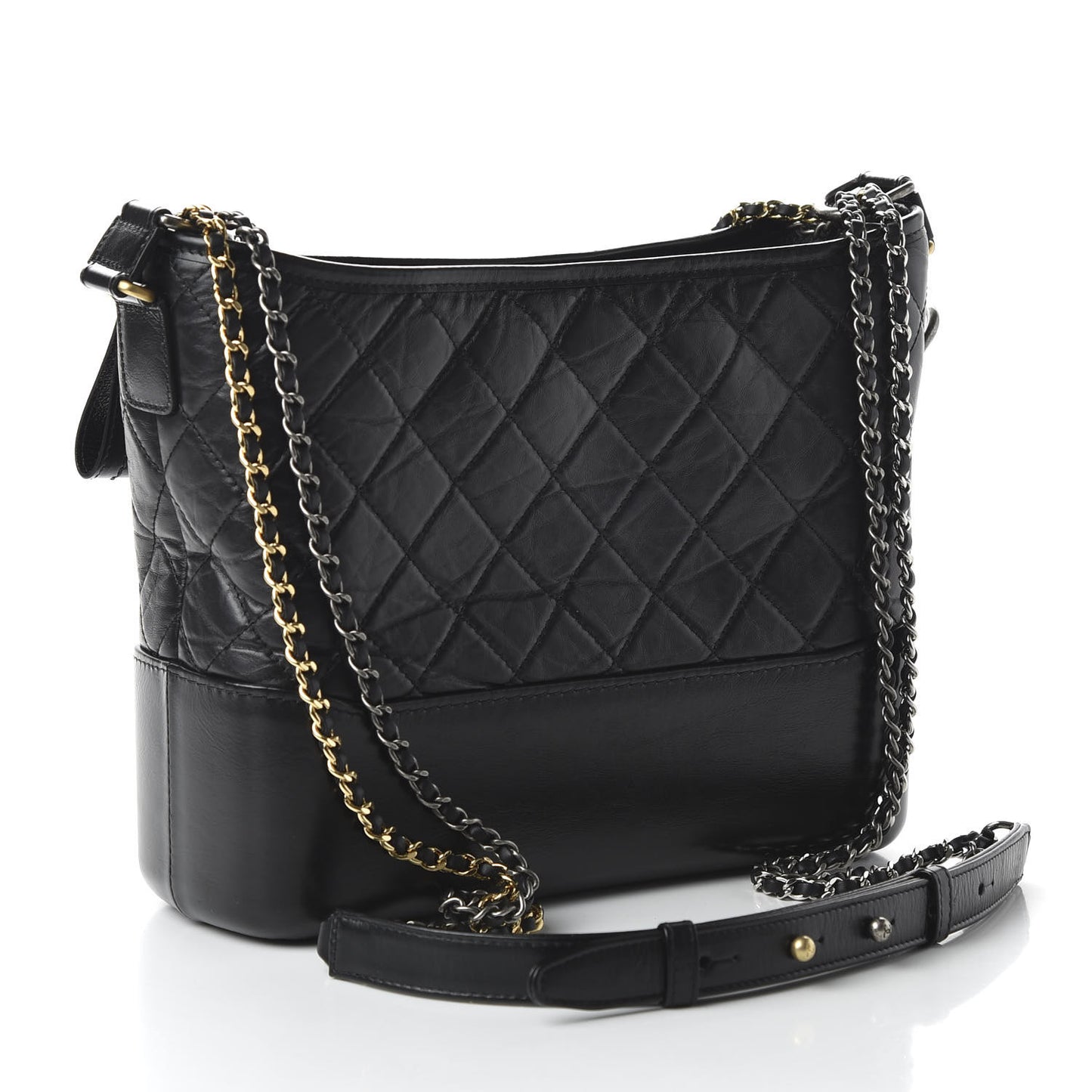Aged Calfskin Quilted Medium Gabrielle Hobo Black