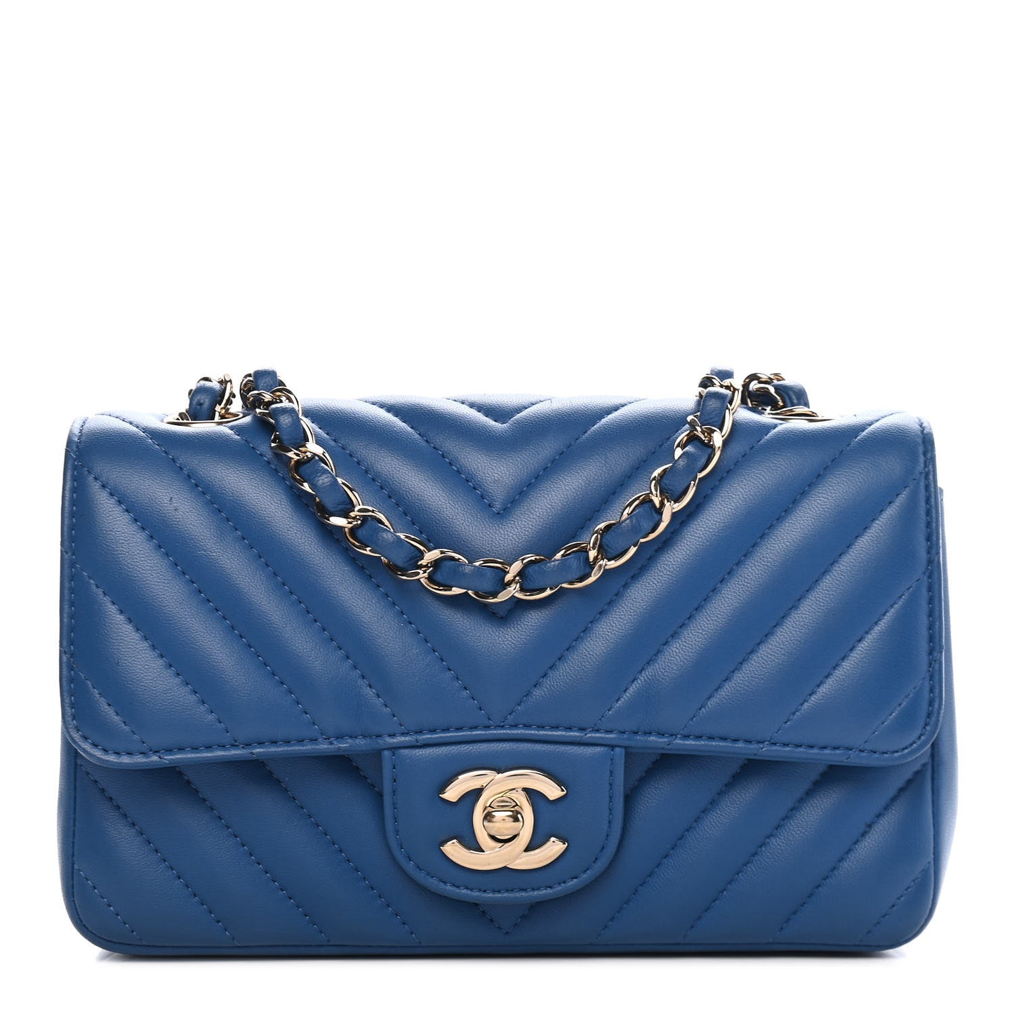Lambskin Chevron Quilted Mini Rectangular Flap Blue