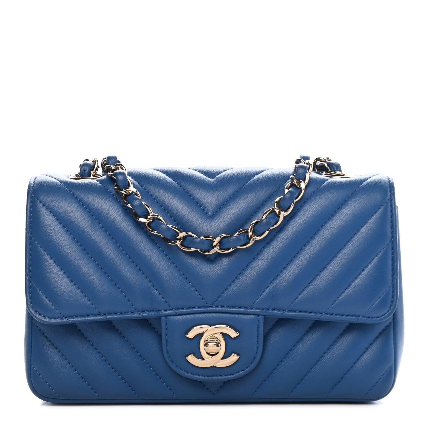 Chanel Lambskin Chevron Quilted Mini Rectangular Flap Blue 2 of 17