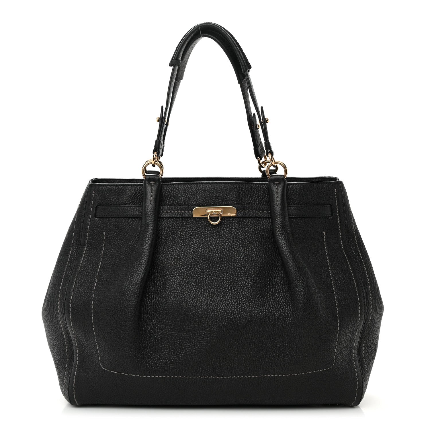 Salvatore Ferragamo Grained Calfskin Tote Black 1 of 18