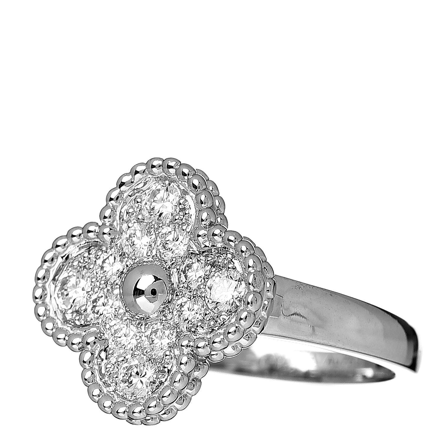 18K White Gold Diamond Vintage Alhambra Ring 52 6