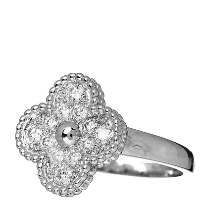 Van Cleef & Arpels 18K White Gold Diamond Vintage Alhambra Ring 52 6 3 of 6