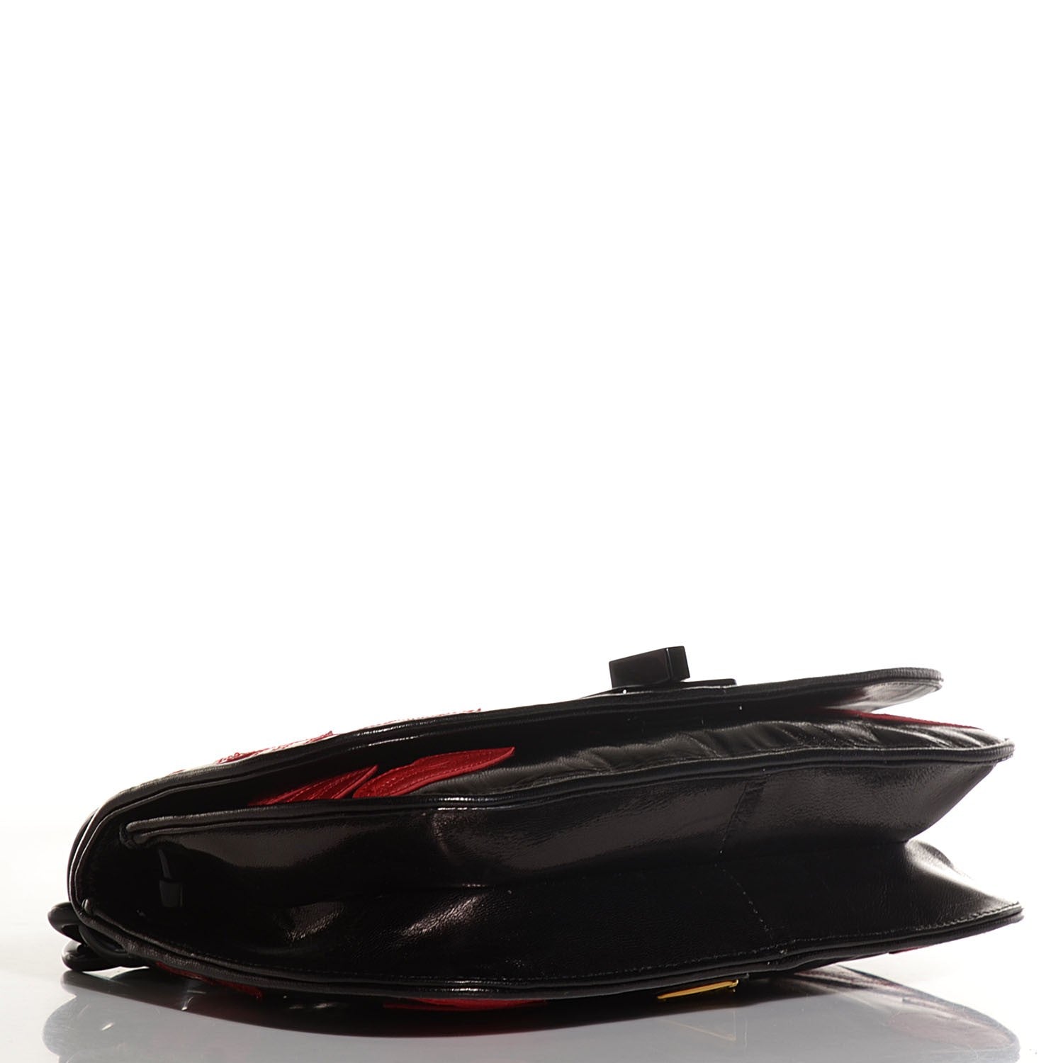 Prada Madras Embroidered Lips Flap Bag Nero Rosso 4 of 9
