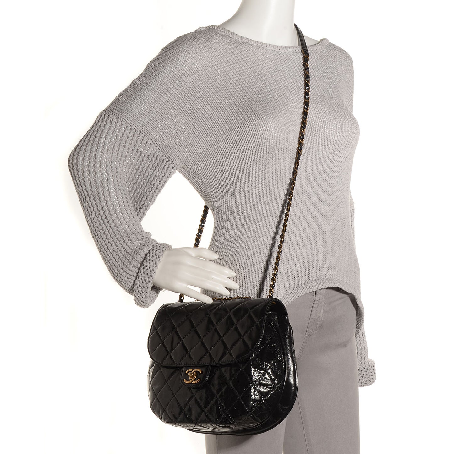 Calfskin Quilted Medium Bubble CC Flap Bag Black