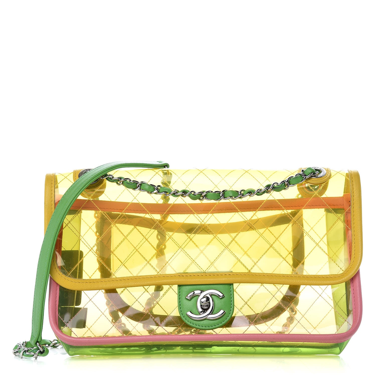 Chanel PVC Lambskin Stitched Medium Coco Splash Flap Yellow Green Pink 1 of 11