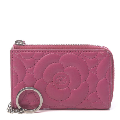 Chanel Lambskin Camellia Embossed Key Holder Case Fuchsia 1 of 11