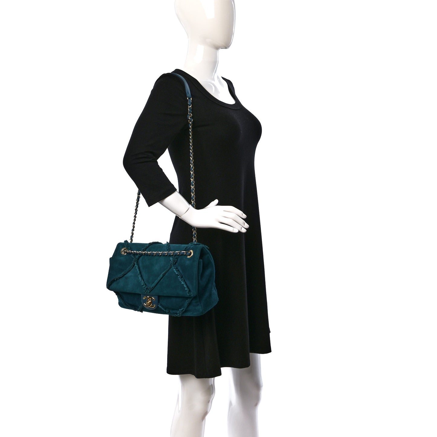 Suede Goatskin Diamond Fringe Flap Bag Blue
