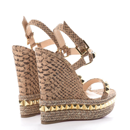 Christian Louboutin Cork Python Embossed Cataclou 140 Wedge Sandals 36 Beige 4 of 11