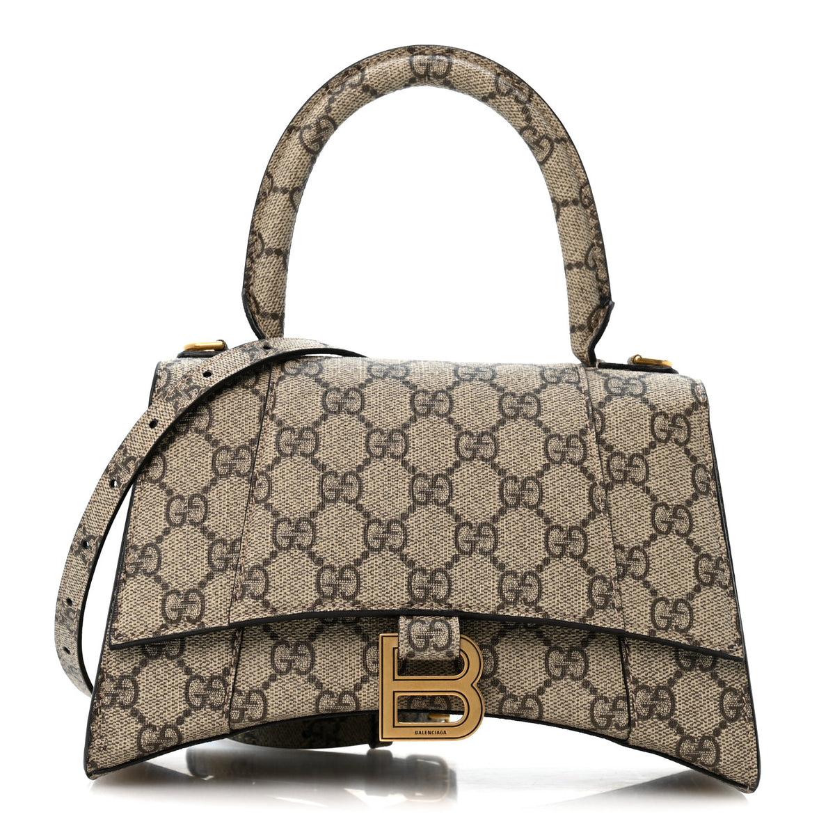 Balenciaga X GUCCI GG Supreme Monogram Small Hourglass Top Handle Bag Beige Ebony 1 of 9
