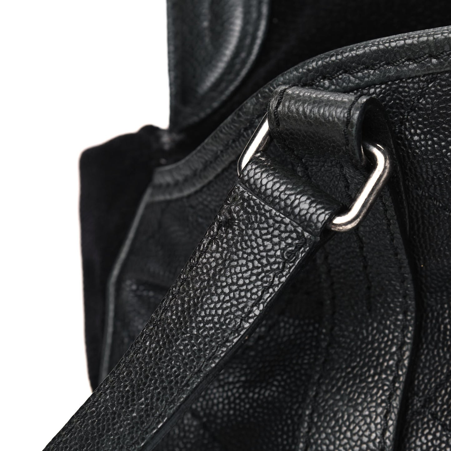 Caviar Fabric Diamond Stitched Mademoiselle Shoulder Bag Black
