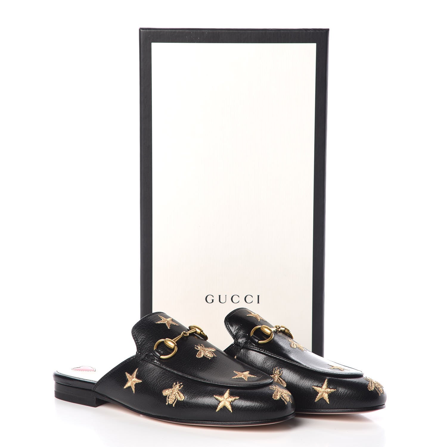 Gucci Goatskin Bee Star Embroidered Womens Princetown Slippers 35 Black 8 of 8