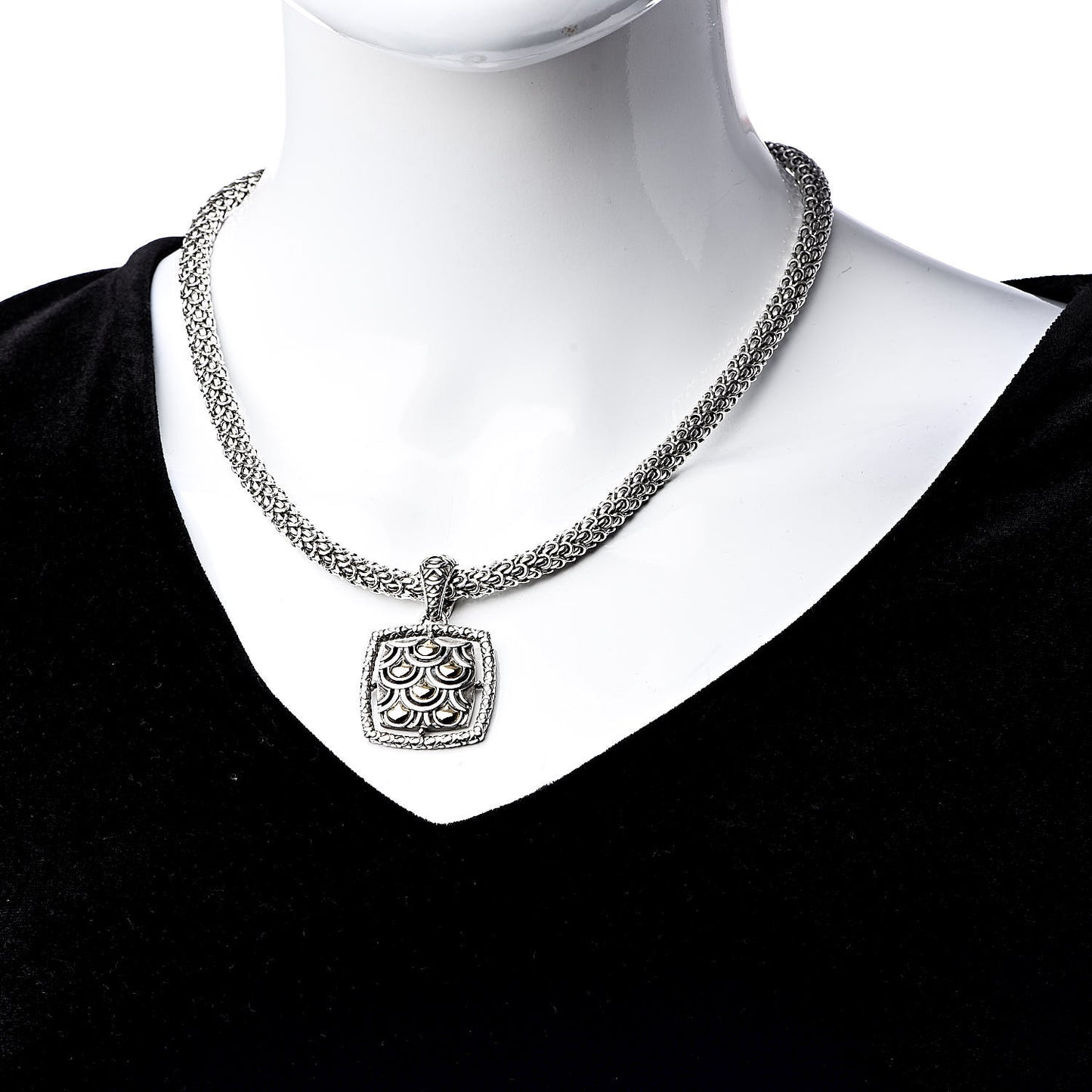 Sterling Silver 18K Yellow Gold Naga Square Pendant Necklace