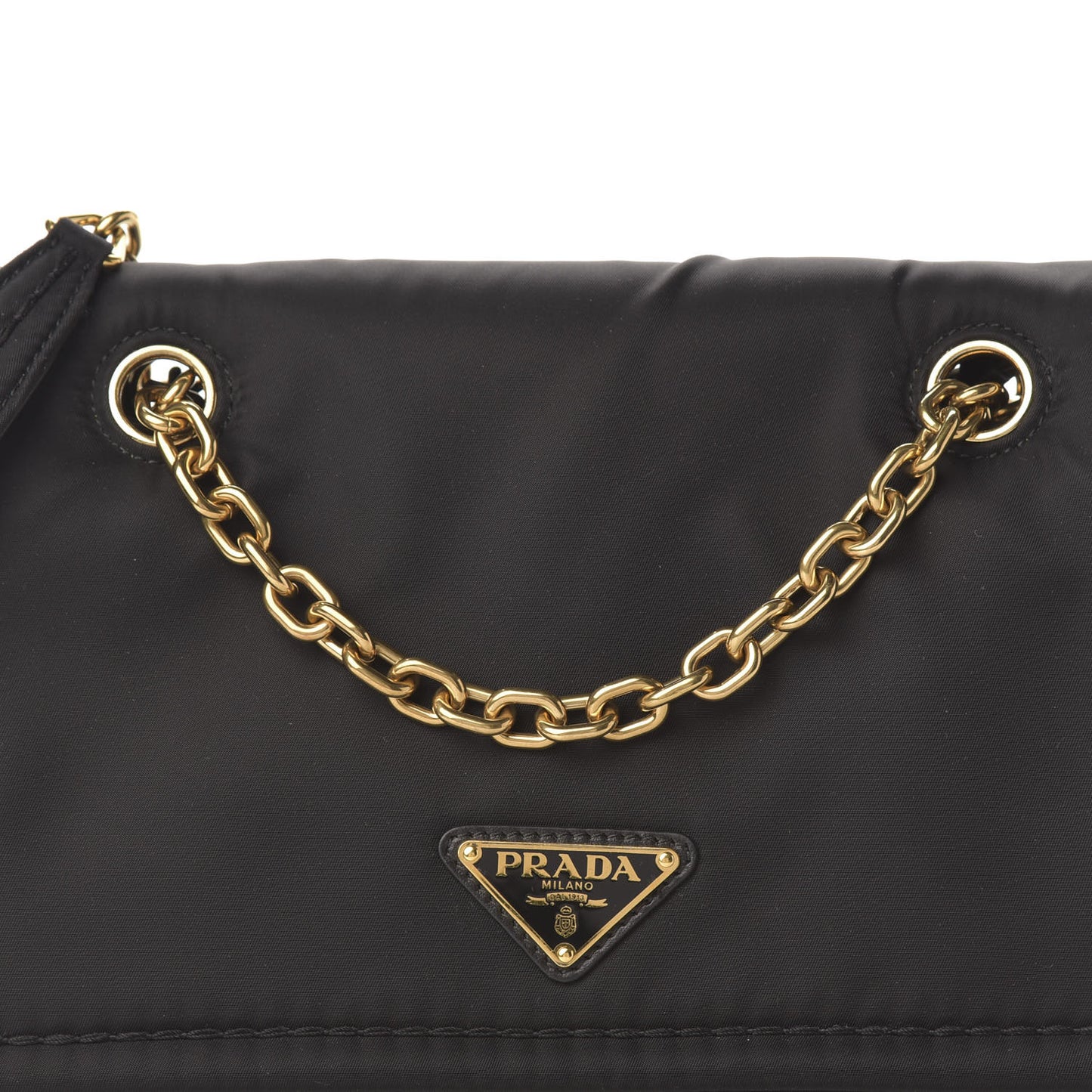 Nylon Tessuto Chain Shoulder Bag Ebano