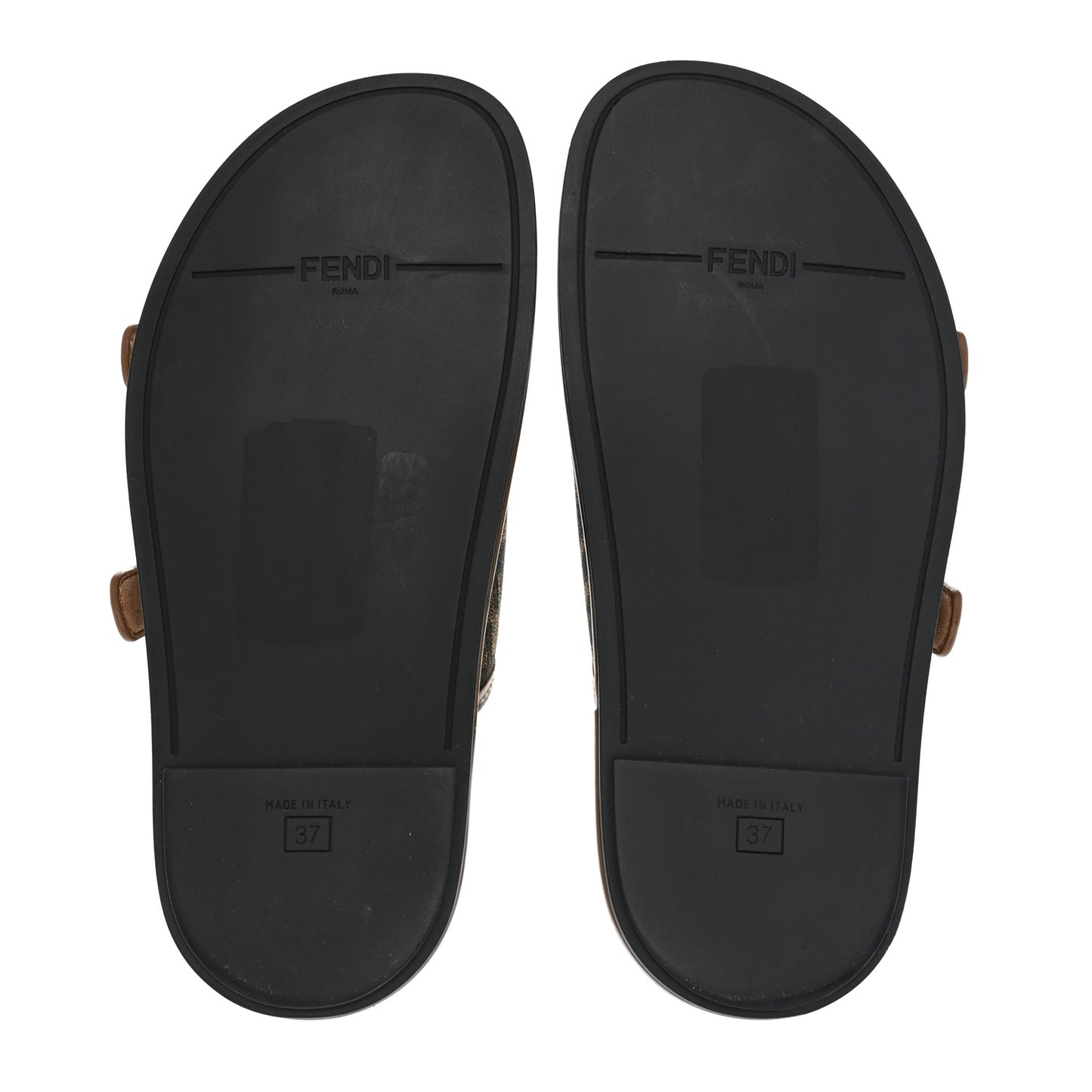 Fabric Jacquard Nappa FF Womens Fendi Feel Buckled Slide Sandals 37 Tobacco Black Miele Scuro