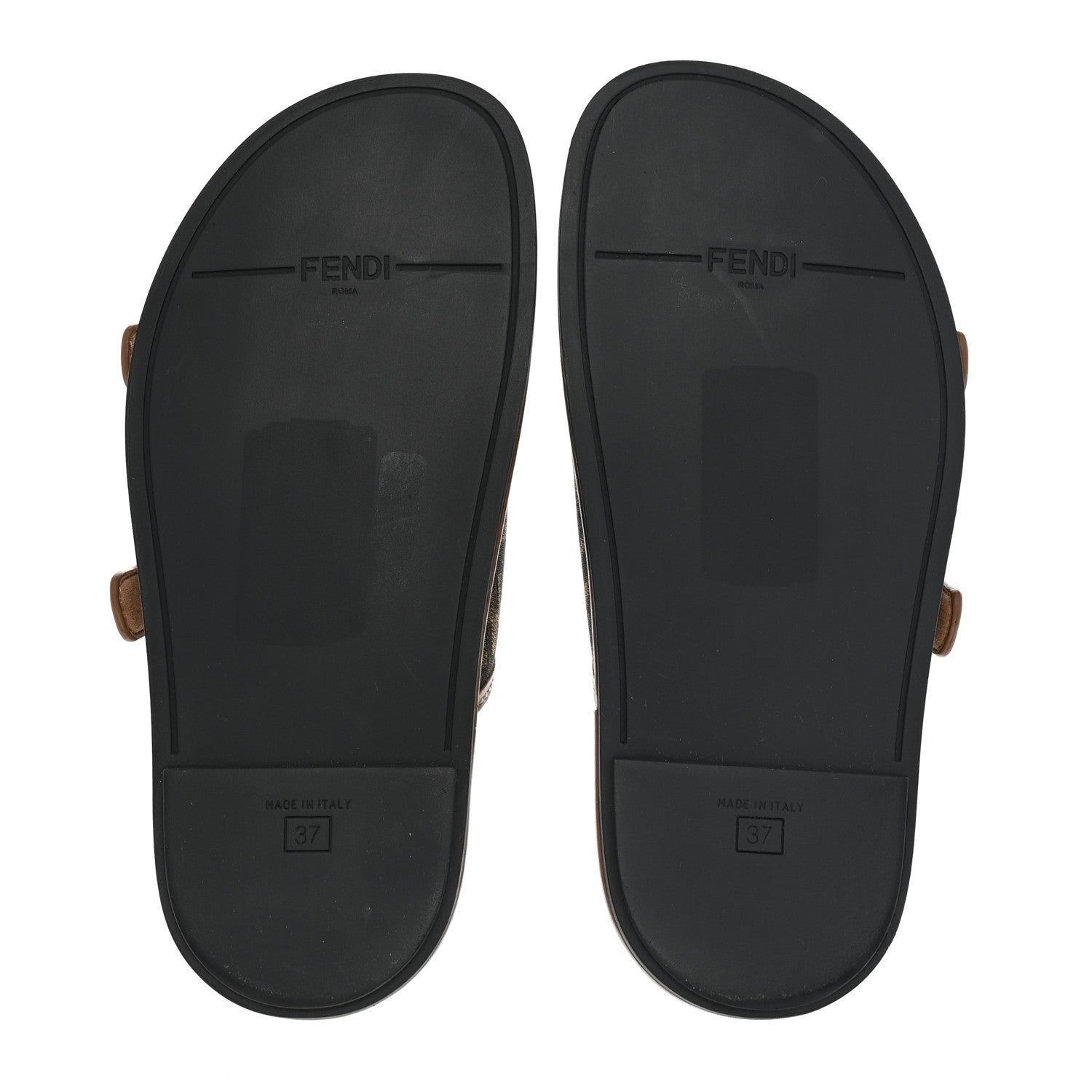 Fendi Fabric Jacquard Nappa FF Womens Fendi Feel Buckled Slide Sandals 37 Tobacco Black Miele Scuro 5 of 14