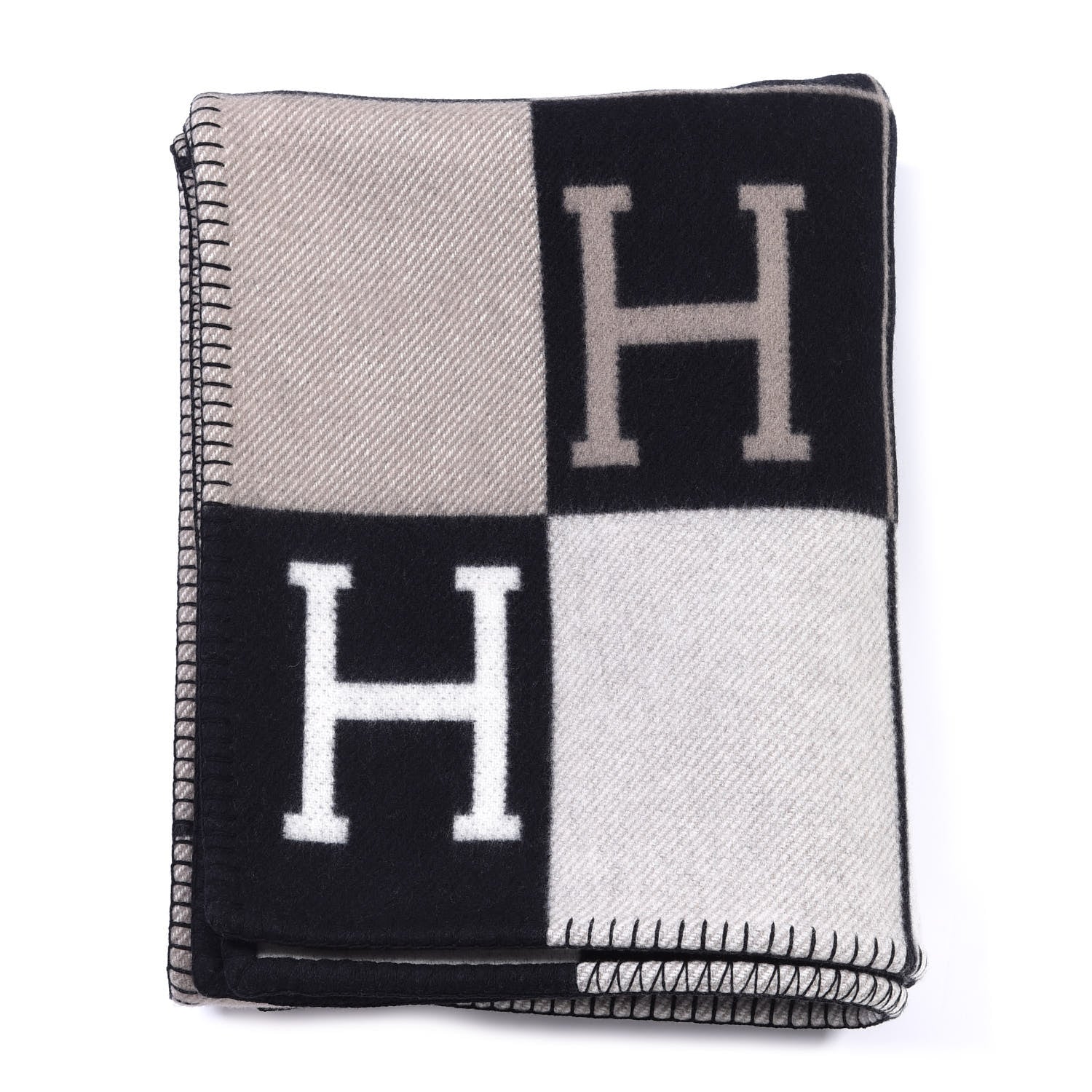 Hermes Wool Cashmere Avalon III Blanket Ecru Black 1 of 3