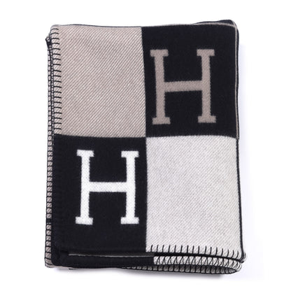 Hermes Wool Cashmere Avalon III Blanket Ecru Black 1 of 3