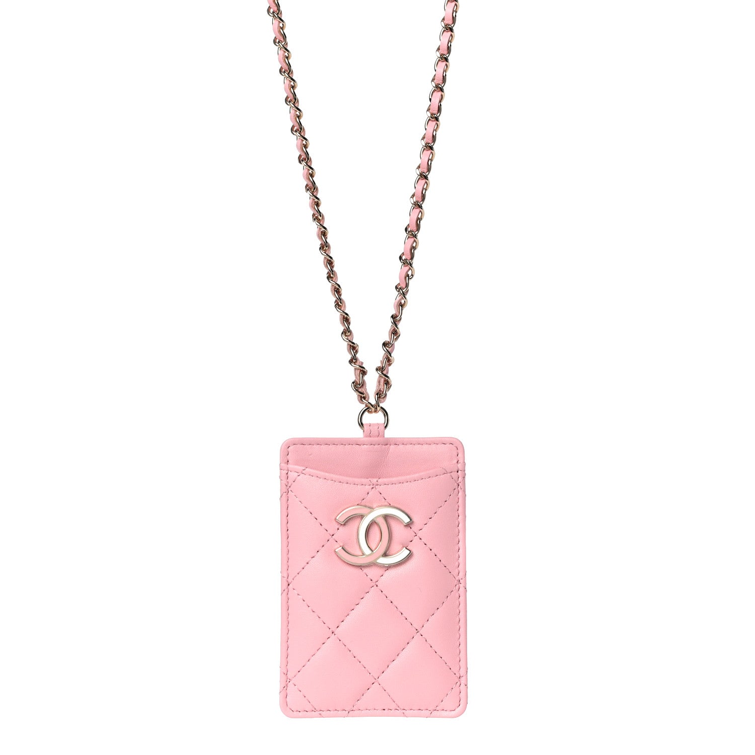 Chanel Lambskin Quilted Chanel Card Holder On Chain Pink 2 of 12