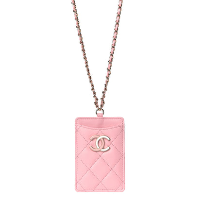 Chanel Lambskin Quilted Chanel Card Holder On Chain Pink 2 of 12