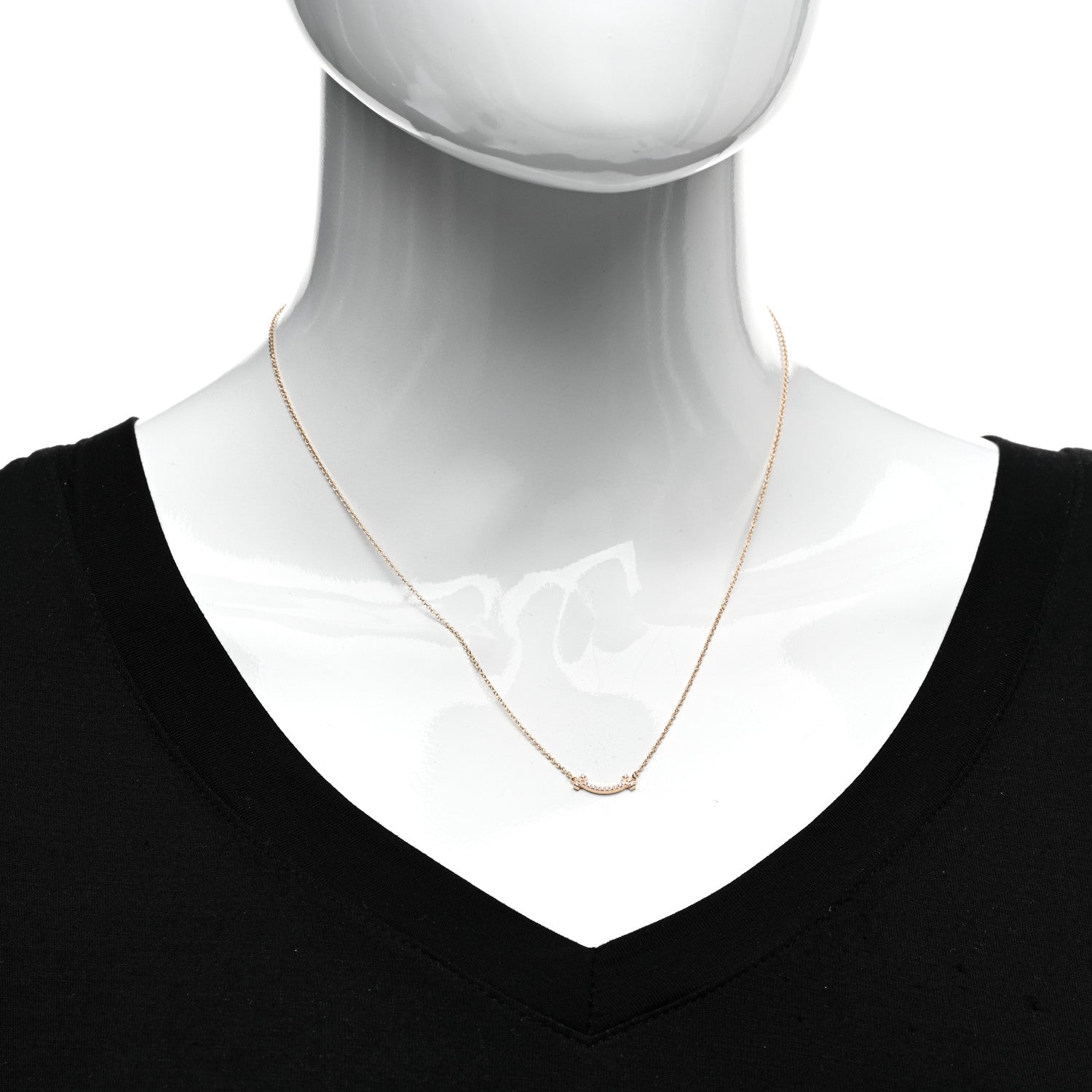 Tiffany 18K Rose Gold Diamond Mini T Smile Pendant Necklace 2 of 4