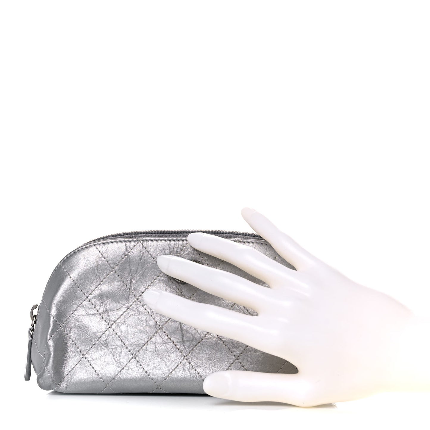 Metallic Aged Calfskin Quilted Palette Cosmetic Case Silver