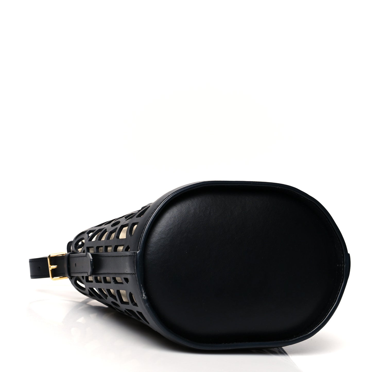 Canvas Calfskin Laser Cut Drawstring Bucket Bag Black
