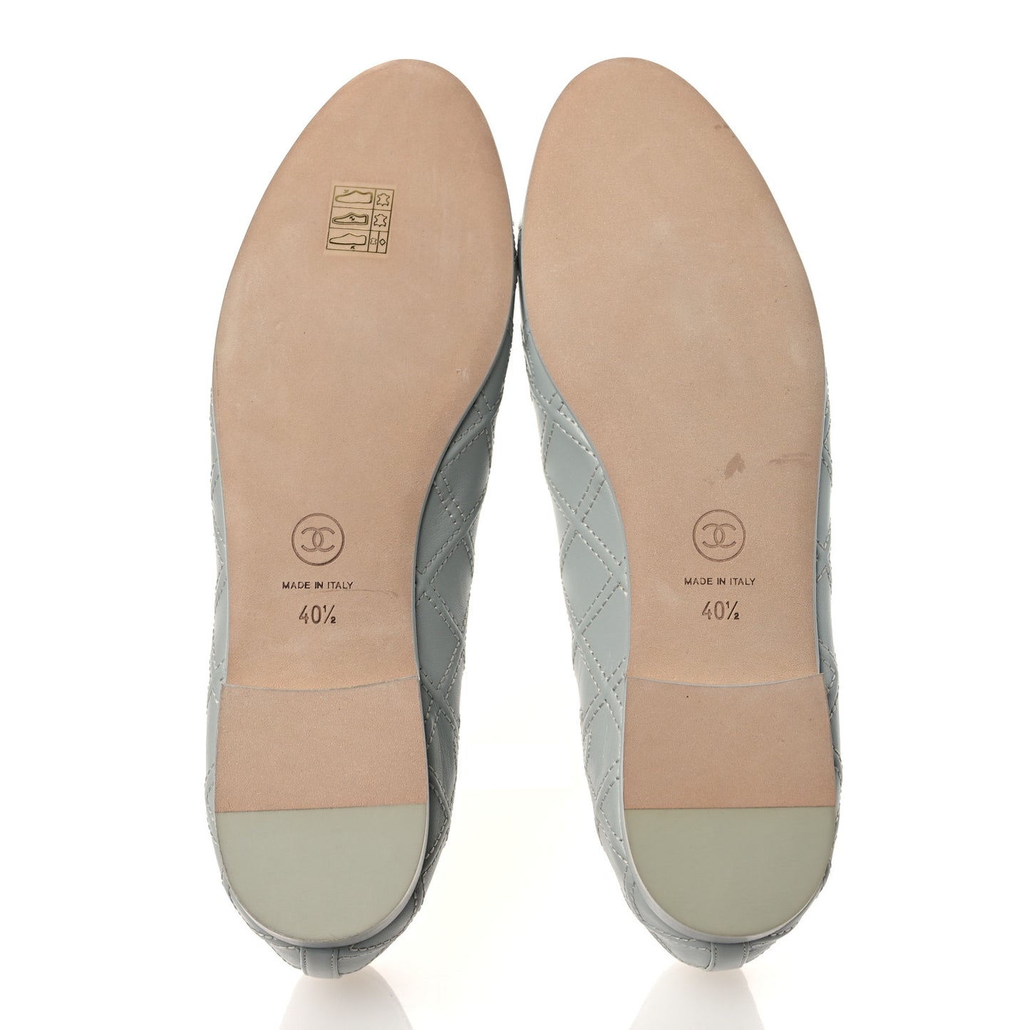 Lambskin Patent Double Stitched CC Cap Toe Ballerina Flats 40.5 Light Blue White