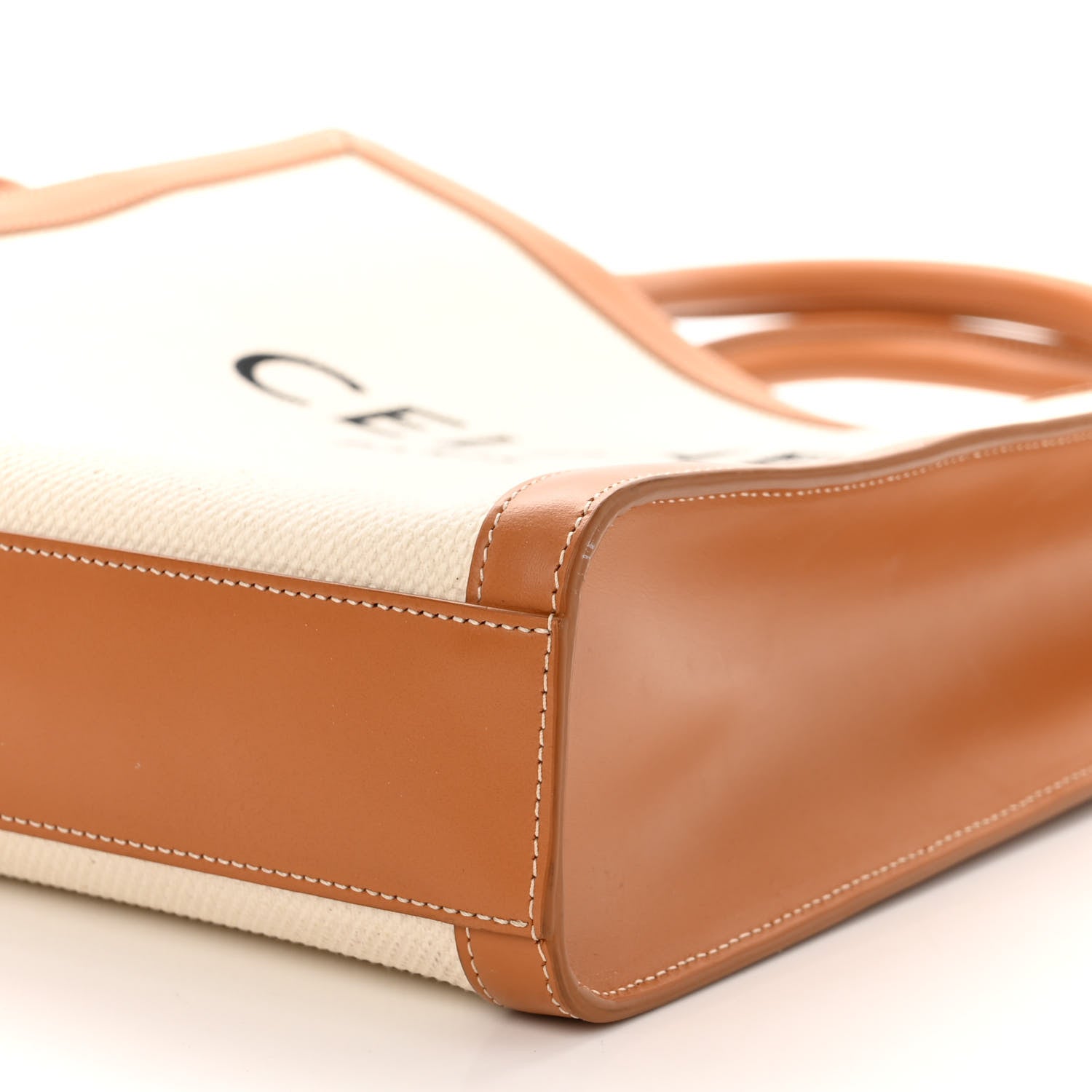 Celine Canvas Calfskin Logo Print Small Vertical Cabas Natural Tan 10 of 11