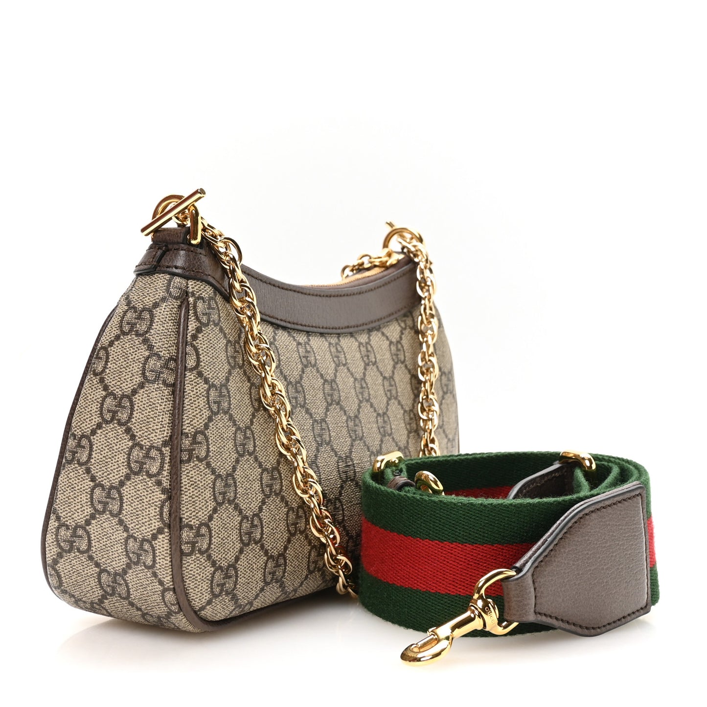 GG Supreme Monogram Textured Dollar Calfskin Web Small Ophidia GG Handbag Beige Ebony New Acero