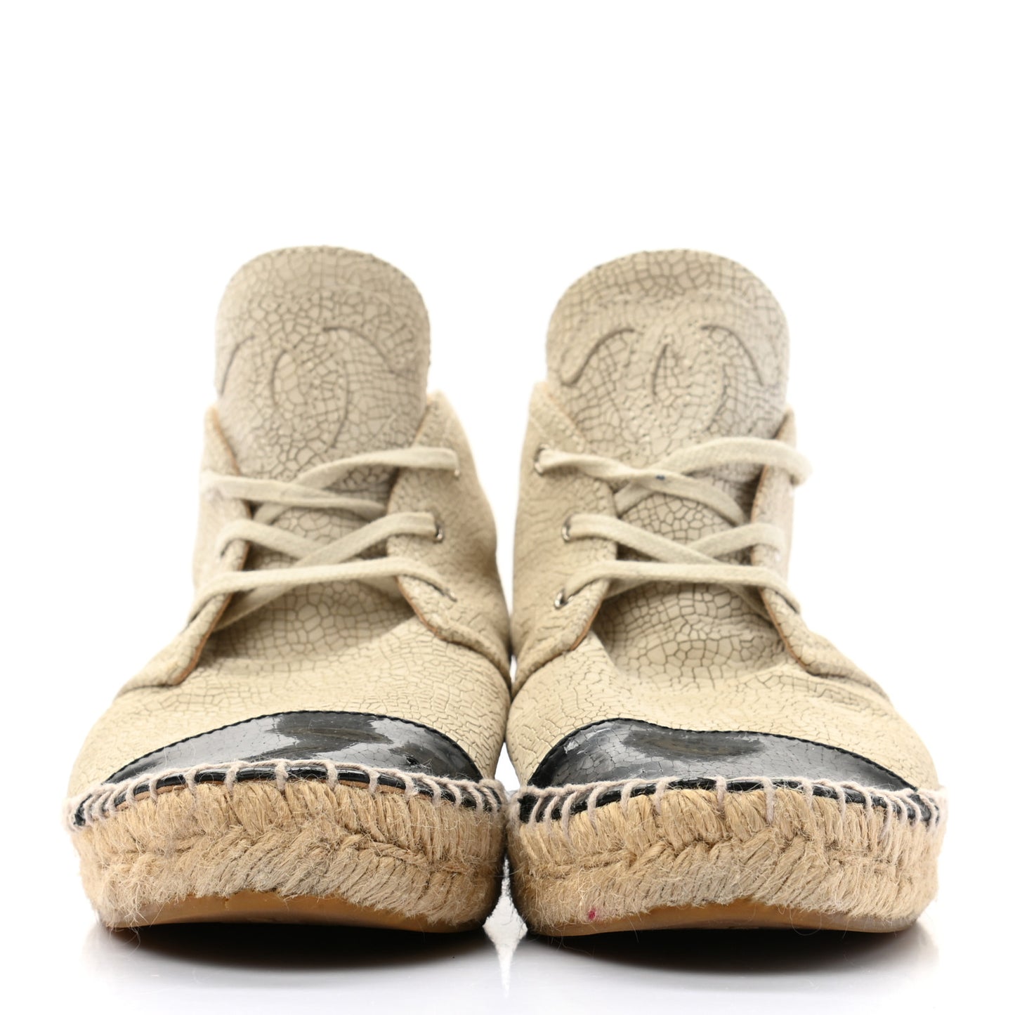 Crackled Calfskin High Top Espadrilles 39 Light Beige Black