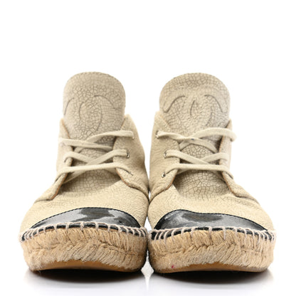 Chanel Crackled Calfskin High Top Espadrilles 39 Light Beige Black 2 of 10