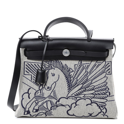 Hermes Vache Hunter Toile Pegase Pop Herbag Zip Retourne 31 PM Bleu Indigo 1 of 12
