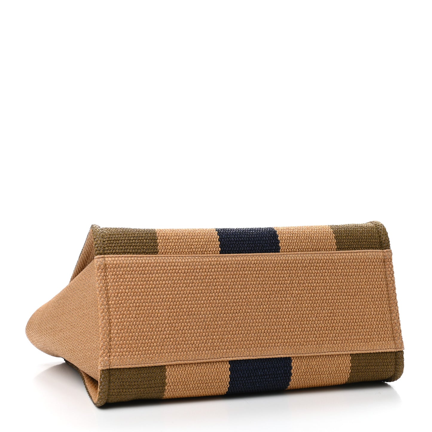 Straw Raffia Calfskin Striped Medium Deauville Tote Khaki Beige Navy Blue