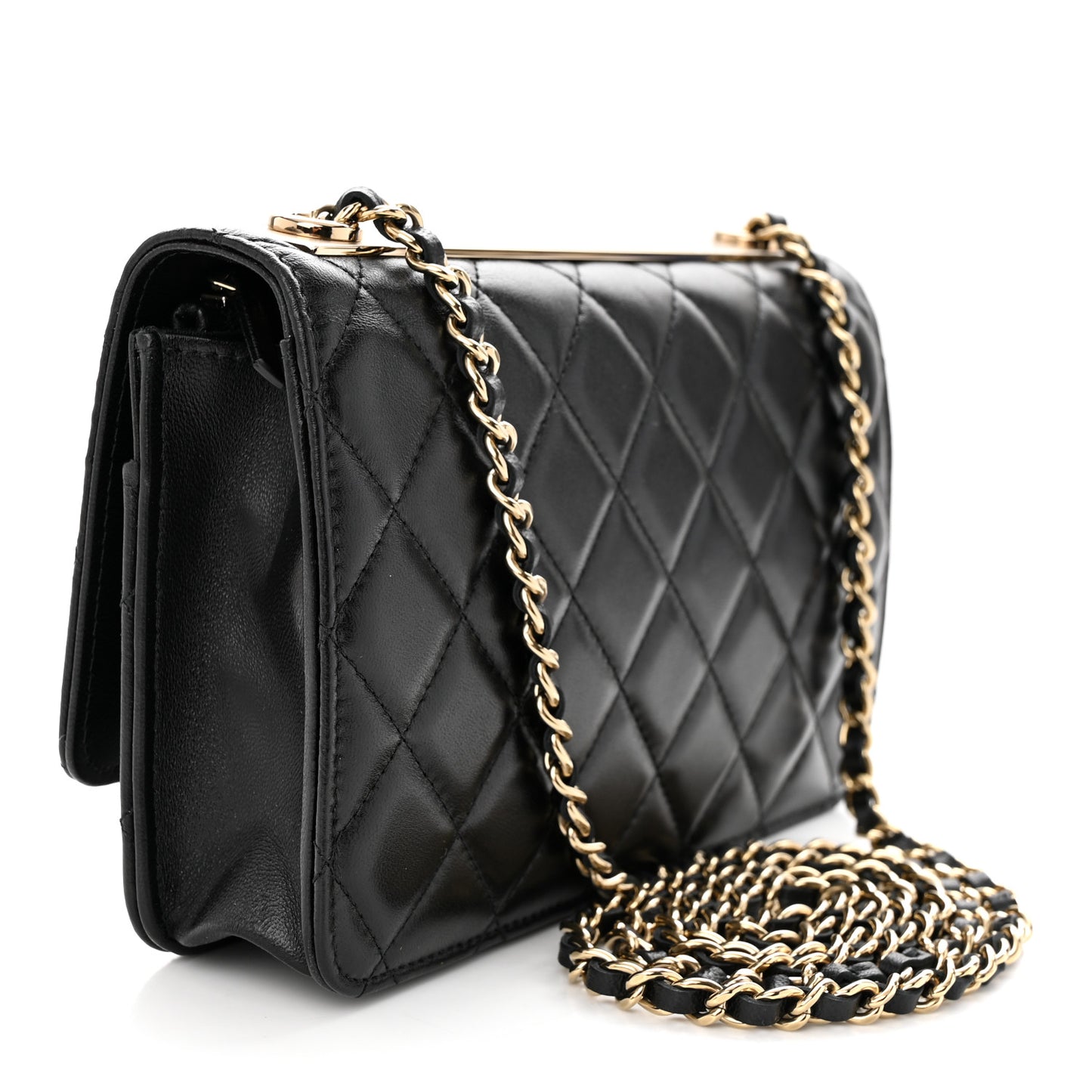 Lambskin Quilted Trendy CC Wallet On Chain WOC Black