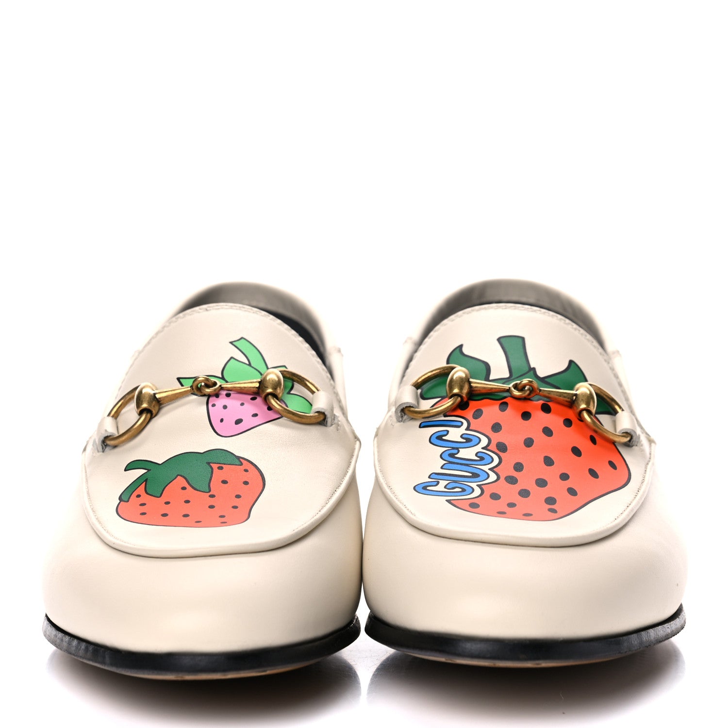 Gucci Calfskin Taste Strawberry Womens Brixton Horsebit Loafers 36 Ivory Red 2 of 10