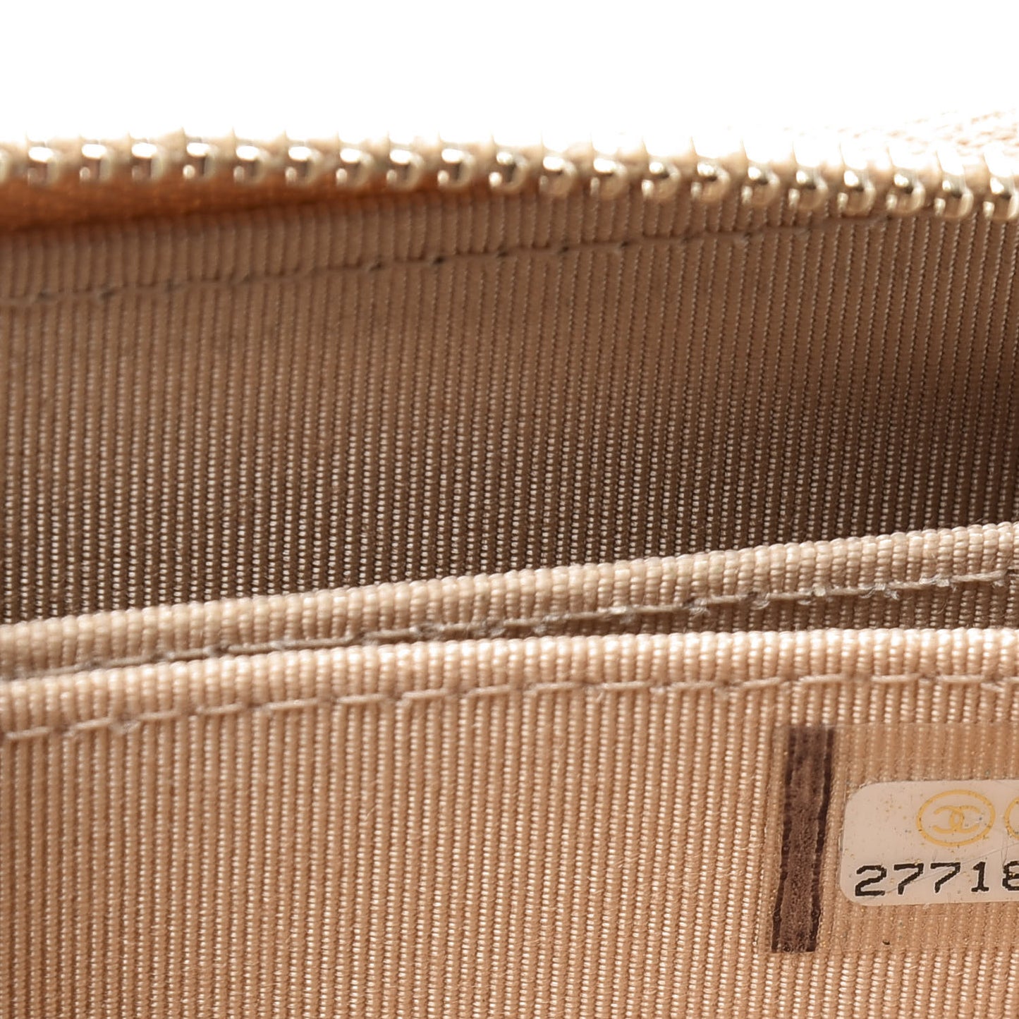 Iridescent Caviar Quilted Zip Around Coin Purse Beige