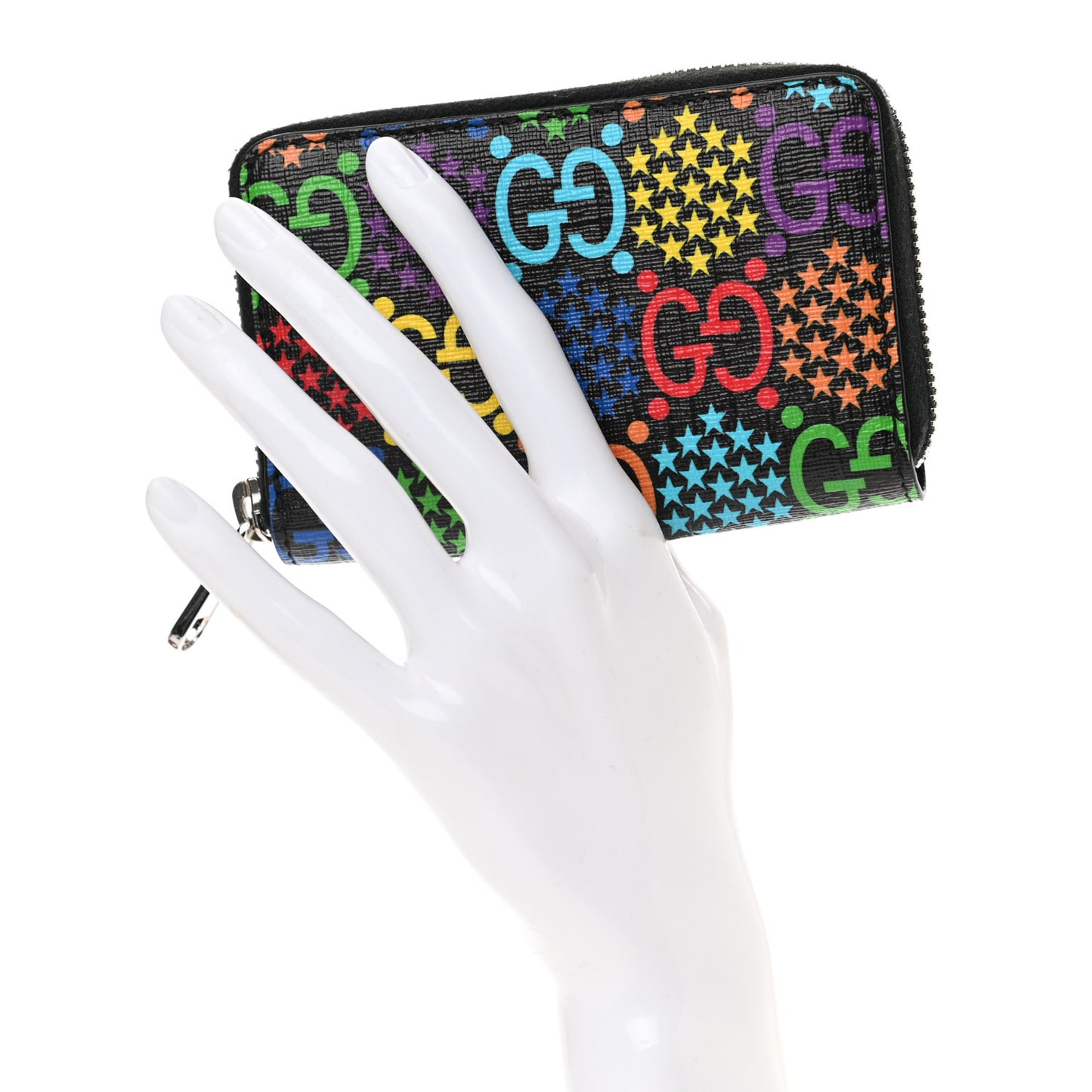 GG Supreme Monogram Psychedelic Zip Around Card Case Wallet Black