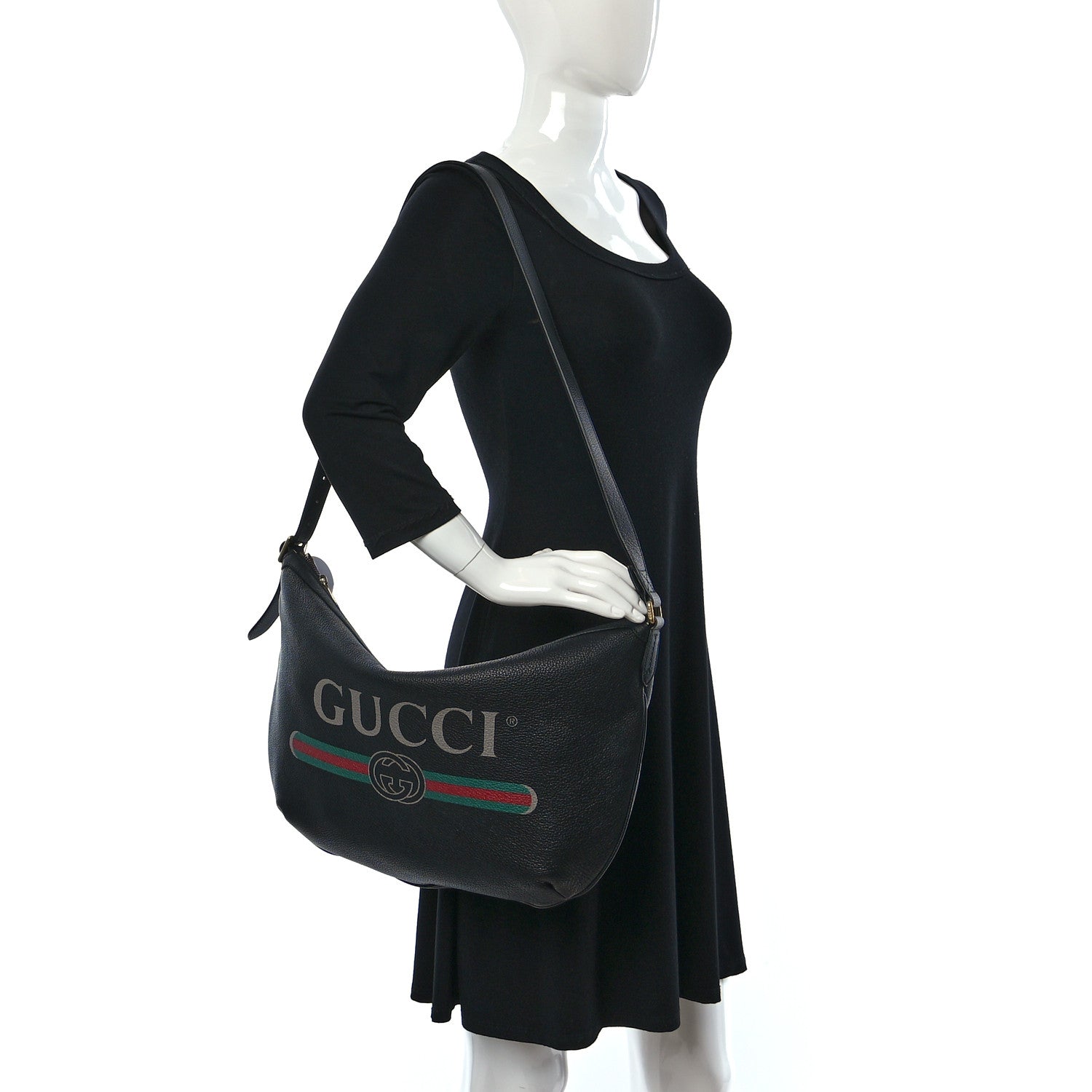 Gucci Grained Calfskin Logo Half Moon Hobo Black 2 of 9