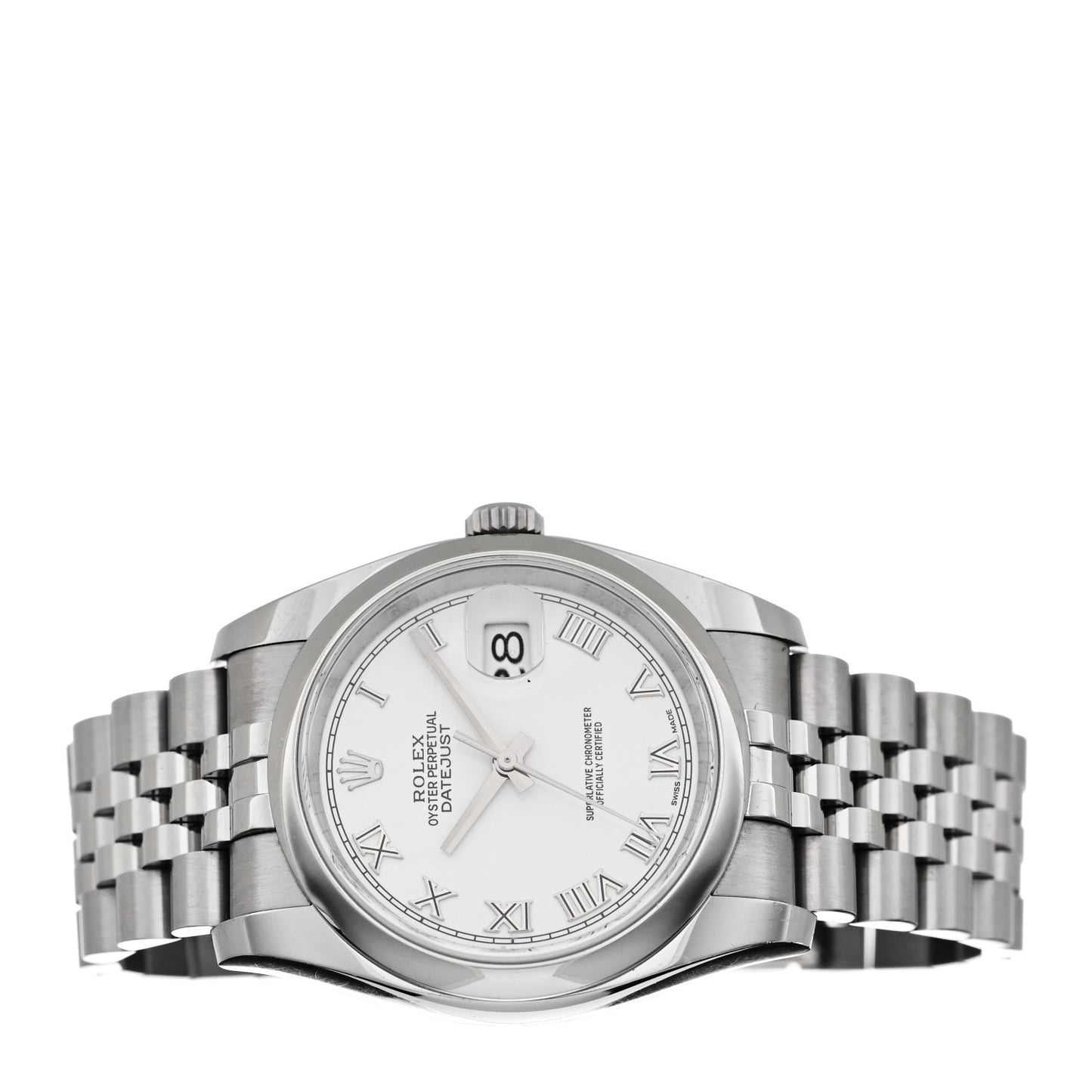 Stainless Steel 36mm Oyster Perpetual Datejust Watch White Roman 116200