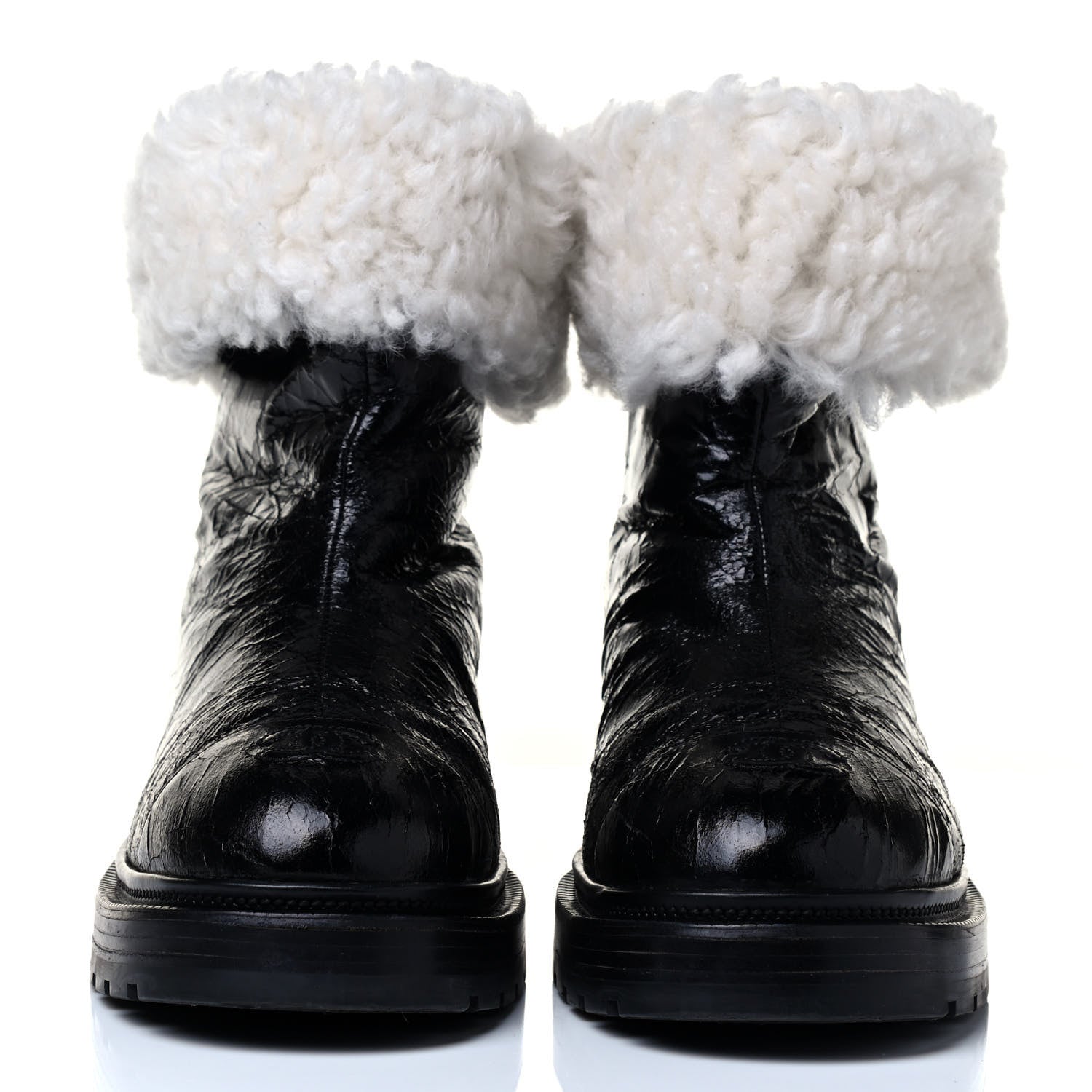 Chanel Lambskin Shearling Short Boots 39 Black 3 of 8