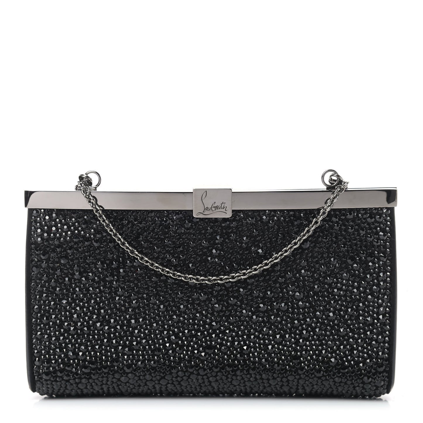 Suede Crystal Strass Small Palmette Clutch Black