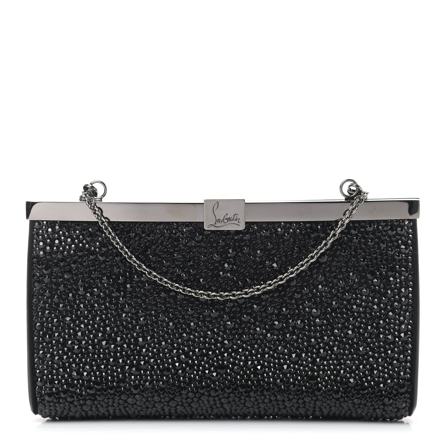 Christian Louboutin Suede Crystal Strass Small Palmette Clutch Black 1 of 8