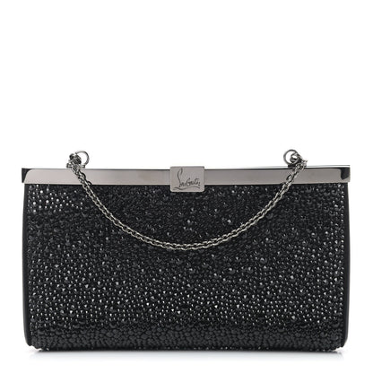 Christian Louboutin Suede Crystal Strass Small Palmette Clutch Black 1 of 8