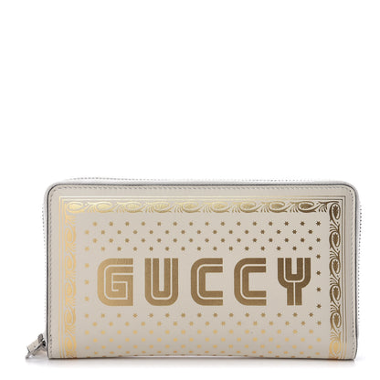 Gucci X SEGA Calfskin GUCCY Stars Zip Around Wallet Mystic White Gold 1 of 8