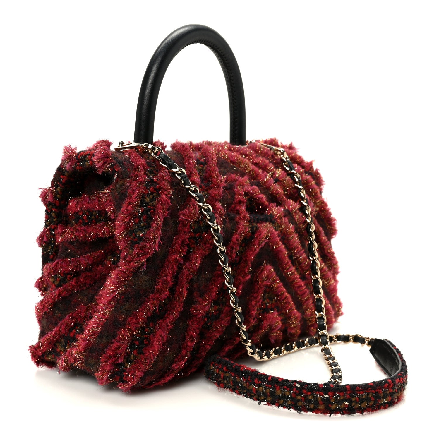 Chanel Tweed Fringe Mini Coco Handle Flap Red Black 3 of 11
