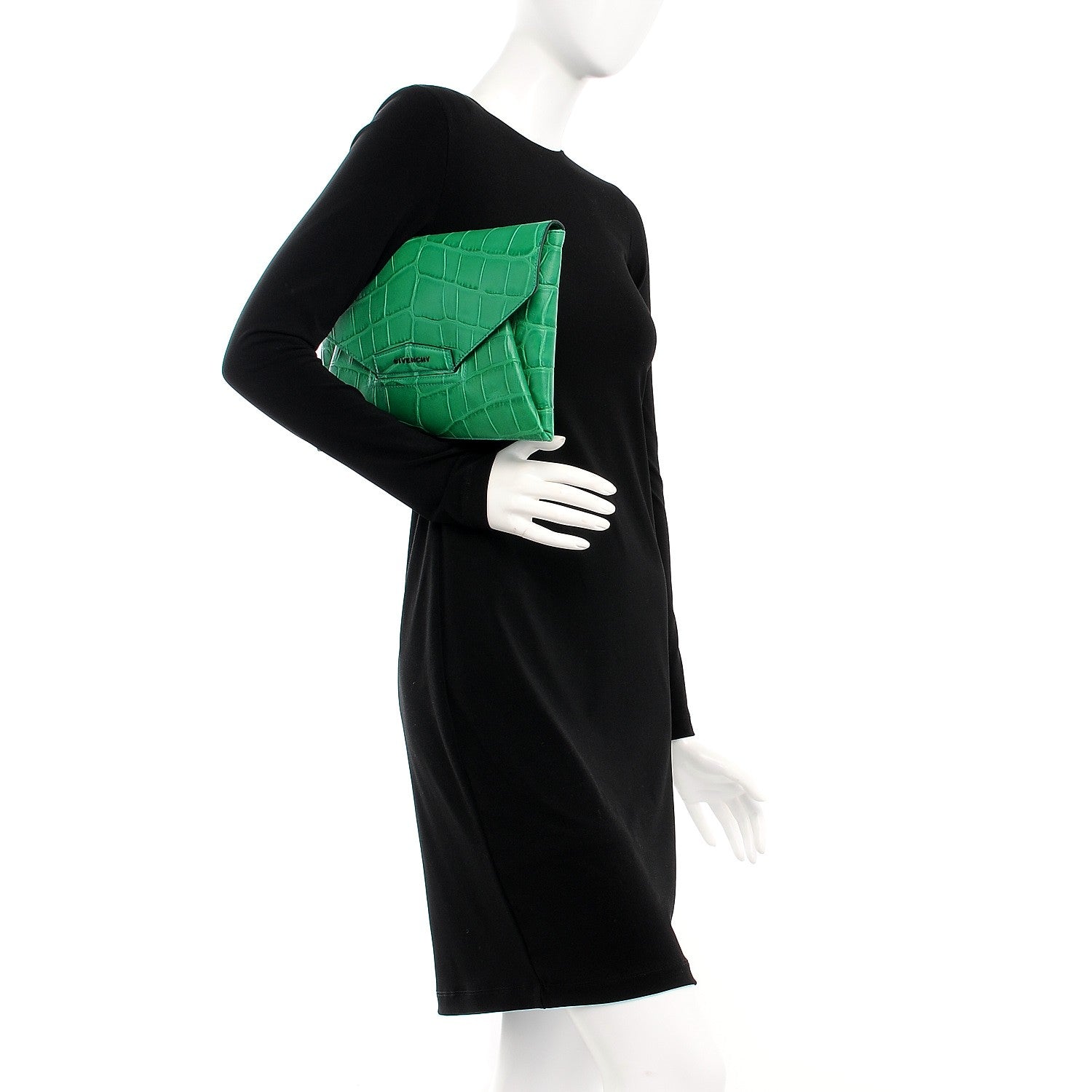 Givenchy Calfskin Crocodile Embossed Medium Antigona Envelope Clutch Emerald 2 of 7
