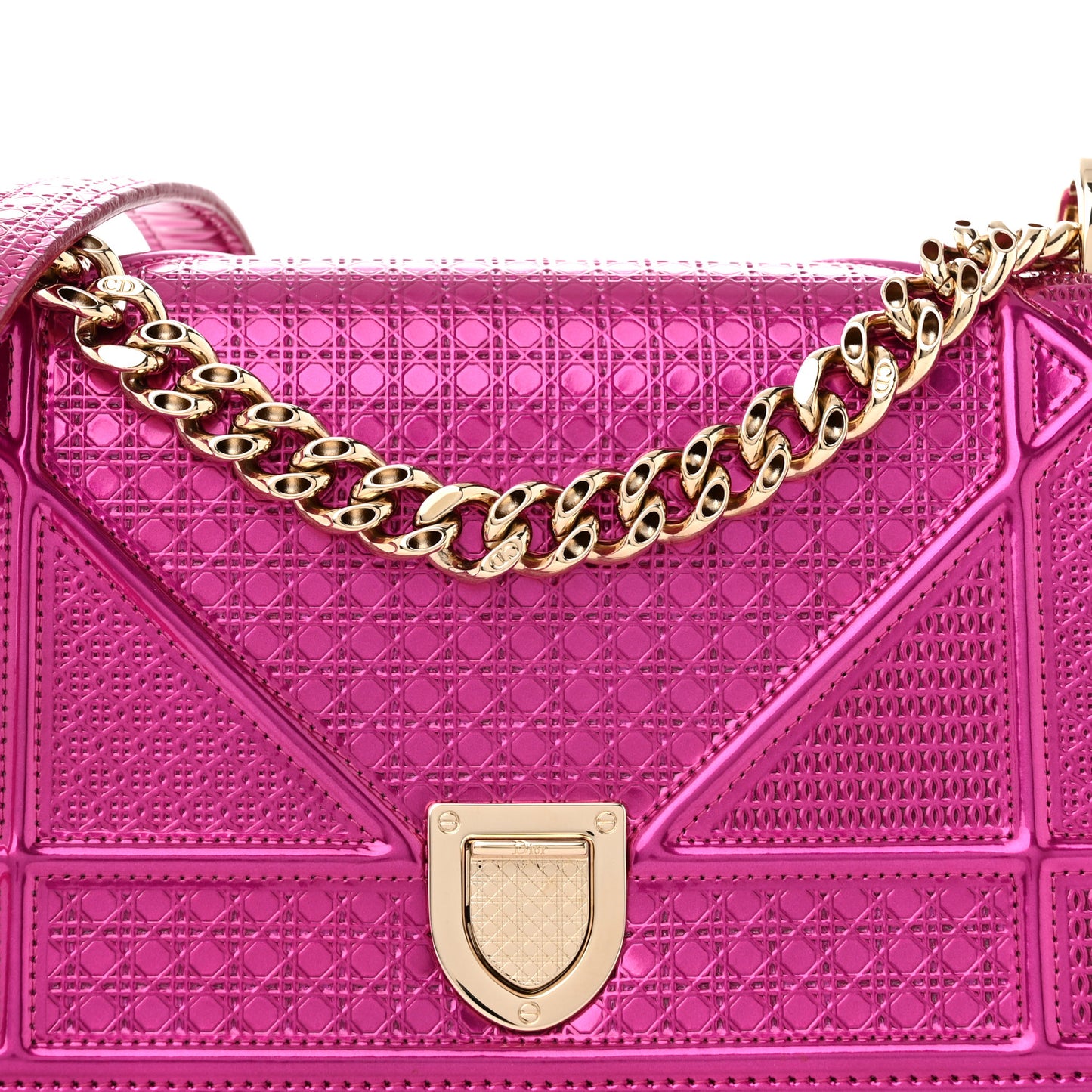 Metallic Patent Micro-Cannage Small Diorama Flap Bag Fuchsia